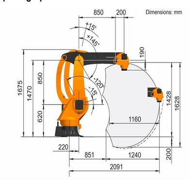 Asce di PA 4 del Kr 40 che trasportano il carico utile con palette 40KG del braccio del robot di Kuka con la ferrovia del robot di GBS