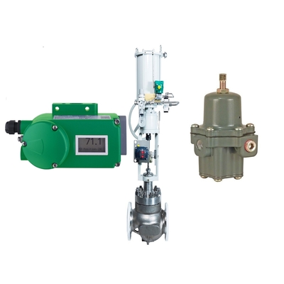 Valvola di controllo del flusso con posizionatore della valvola Foxboro SRD998 e regolatore del filtro Fisher 67CFR