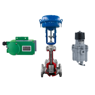 Valvola di controllo del flusso con posizionatore della valvola Foxboro SRD998 e regolatore del filtro Fisher 67CFR