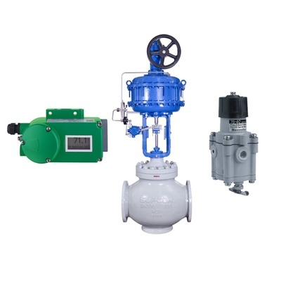 Valvola di controllo del flusso con posizionatore della valvola Foxboro SRD998 e regolatore del filtro Fisher 67CFR