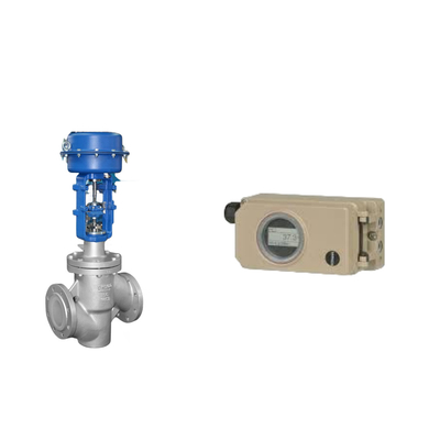 Valvola di controllo del tubo ondulato con posizionatore elettropneumatico Samson 3730-3 e regolatore di filtro Fisher 67CFR