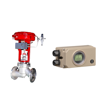 Valvola di controllo del tubo ondulato con posizionatore elettropneumatico Samson 3730-3 e regolatore di filtro Fisher 67CFR