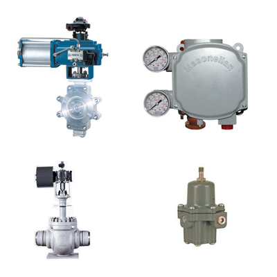 Valvola di controllo pneumatica con posizionatore digitale Masoneilan SVi1000 e regolatore di filtro Fisher 67CFR