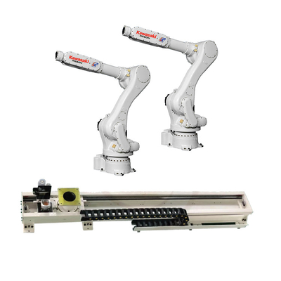 Braccio robotico industriale 6 assi Kawasaki RS050N con rotaia guida CNGBS per robot di movimentazione pallet