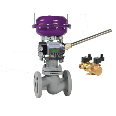 Valvola di controllo pneumatica con posizionatore Masoneilan SVI3 e ASCO VALVELLE SOLENOIDE in ottone serie 210 per il controllo