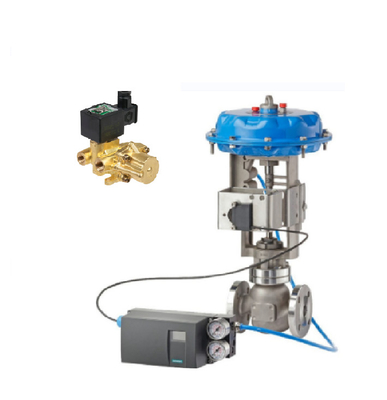 Valvola di controllo pneumatica con posizionatore Masoneilan SVI3 e ASCO VALVELLE SOLENOIDE in ottone serie 210 per il controllo