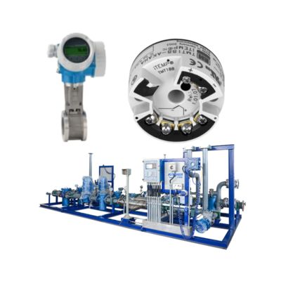 Dispositivo di controllo pressione/portata con flussometro a vortice Endress+Hauser Proline Prowirl D 200 e trasmettitore di temperatura ITEMP TMT188