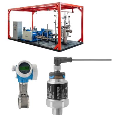 Valvo per gas naturale con valvola di flusso di vortice Endress+Hauser Proline Prowirl D 200 e sensore di trasmissione di pressione Cerabar PMC21