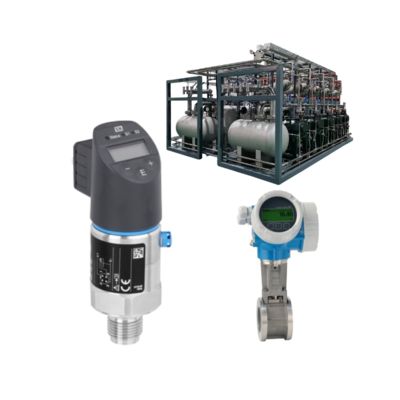 Regolatore di riduzione della pressione con flussometro a vortice Endress+Hauser Proline Prowirl D200 e trasmettitore di temperatura Cerabar PTC31B