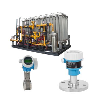 Stazione di riduzione pressione e temperatura equipaggiata con un flussimetro a vortice Endress+Hauser Proline Prowirl D200 e un trasmettitore di pressione Cerabar PMC51B
