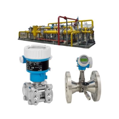 Valvola di controllo del flusso con valvola di flusso di vortice Endress+Hauser Proline Prowirl R 200 e trasmettitore di pressione Deltabar PMD55B.