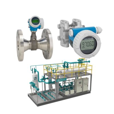 Valvola di controllo del flusso con valvola di flusso di vortice Endress+Hauser Proline Prowirl R 200 e trasmettitore di pressione Deltabar PMD55B.