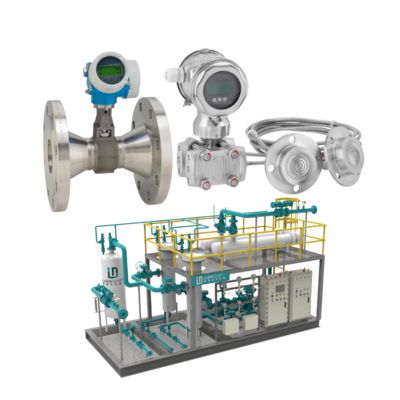 Valvola di controllo del flusso con misuratore di flusso Endress+Hauser ProlineProwirl R200 e trasmettitore di pressione differenziale Deltabar PMD78B.