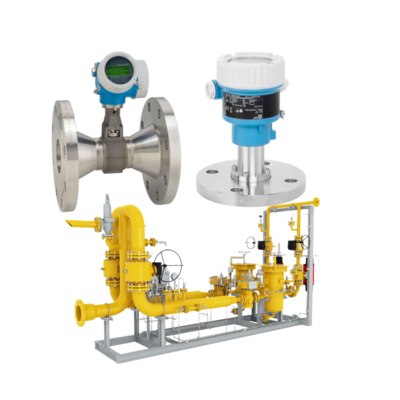 Sliding valve a gas naturale dotate di un misuratore di portata Endress+Hauser Proline Prowirl R 200 e di un trasmettitore di pressione Deltabar PMC51B.