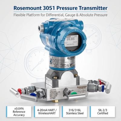 Trasmettitore di pressione intelligente a montatura rosa 3051 con acciaio inossidabile 316L 4-20 mA DC / HART e ± 0,04% di precisione di span