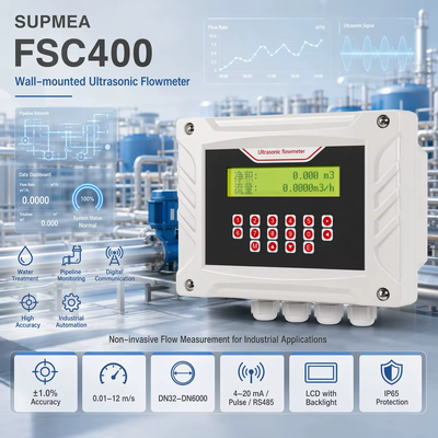 Misuratore di portata ultrasonico Supmea FSC400, misuratore di portata d'acqua non invasivo a morsetto, misuratore di portata industriale