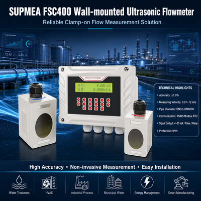 Misuratore di portata ultrasonico a tempo di transito Supmea FSC400 a morsetto da parete per liquidi digitali