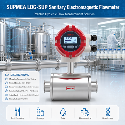 Supmea LDG-SUP LDG-SUP-A100 Misuratore di flusso elettromagnetico igienico Processo farmaceutico Misuratore di flusso di liquidi conduttivo