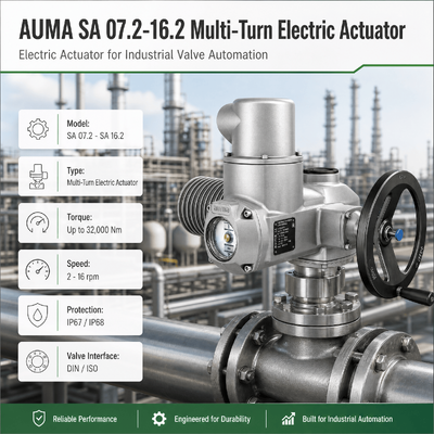 Attuatore elettrico multi-giro AUMA SA, attuatore per valvole motorizzato, attuatore per valvole industriali, automazione valvole a saracinesca