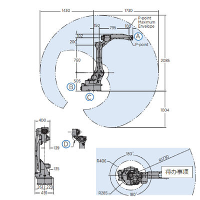 Braccio YASKAWA GP20 del robot industriale con il regolatore YRC1000 e 25 chilogrammi di playload per passare e l'imballaggio materiali