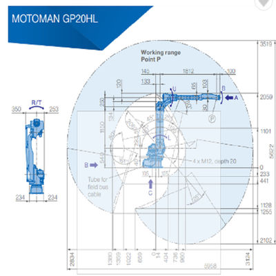 Braccio YASKAWA GP20 del robot industriale con il regolatore YRC1000 e 25 chilogrammi di playload per passare e l'imballaggio materiali