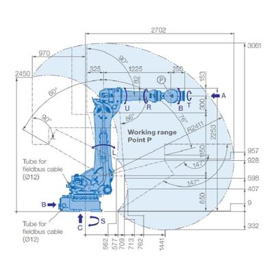 6 il carico utile 225kg del braccio GP225 del robot di asse raggiunge il robot passante materiale di 2702mm