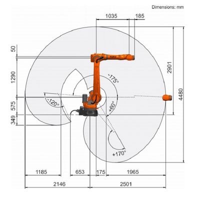 Il carico utile R2500 61kg del Kr 50 raggiunge 2501mm un robot di trasporto con palette di 6 assi