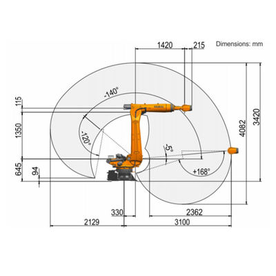 Il carico utile 220kg di asse R3100-2 6 del Kr 150 raggiunge 3100mm robot di pittura di 6 assi