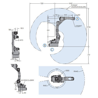 Saldatrice del robot industriale di Motoman AR1440 con altri saldatori dell'ARCO come robot per saldatura automatico