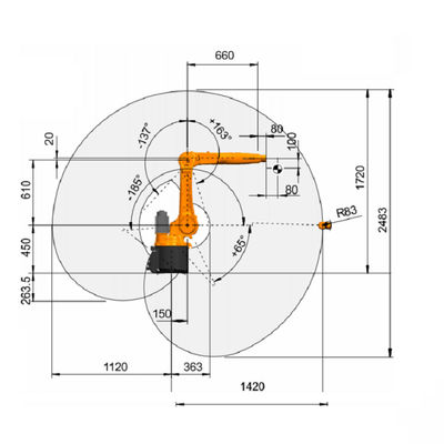 Il Kr 10 R1420 10kg del robot industriale ha valutato il braccio robot Palletizer del braccio del robot del pallet di asse del carico utile 6